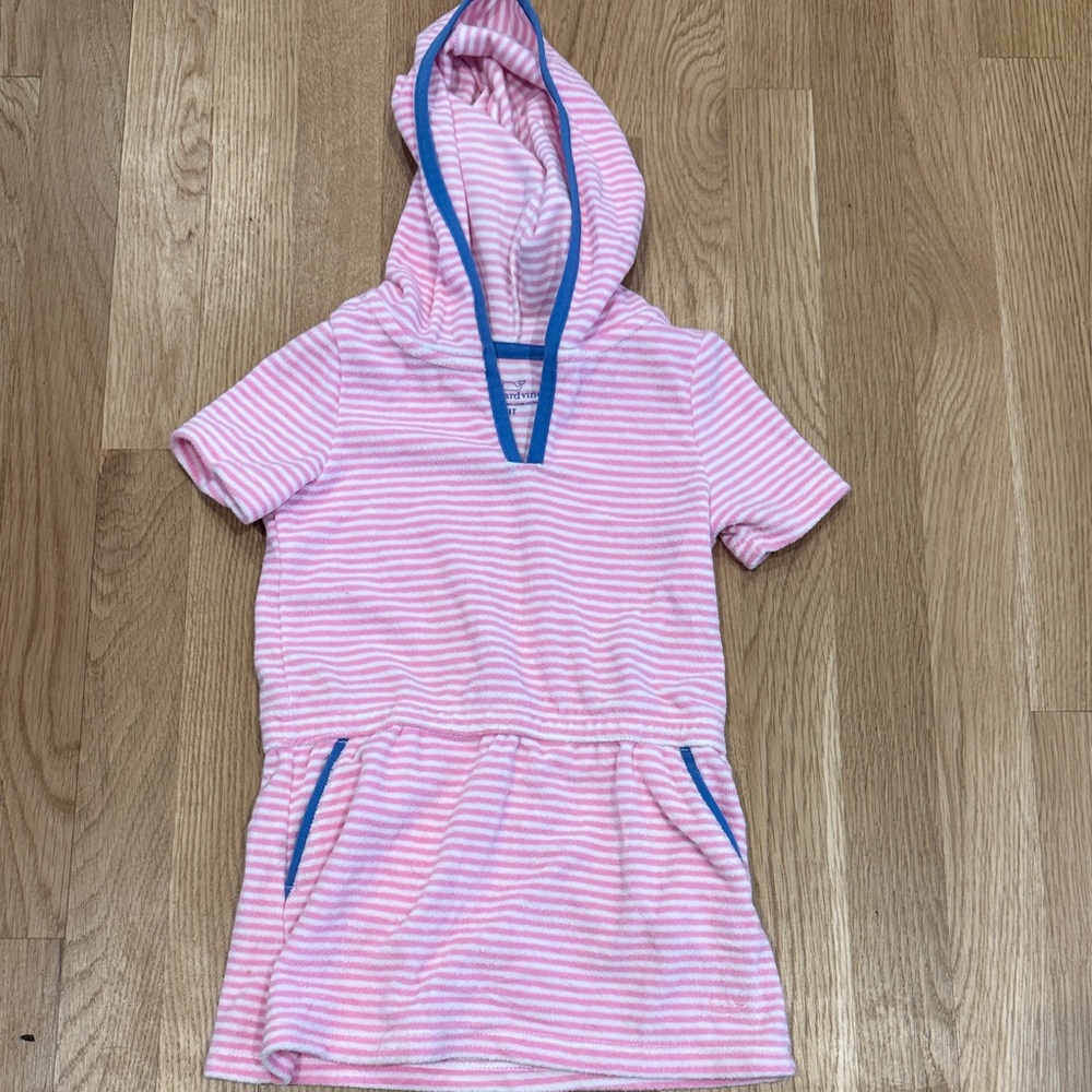 Vineyard vines Pink and White Striped Hooded cover up  terry Dress